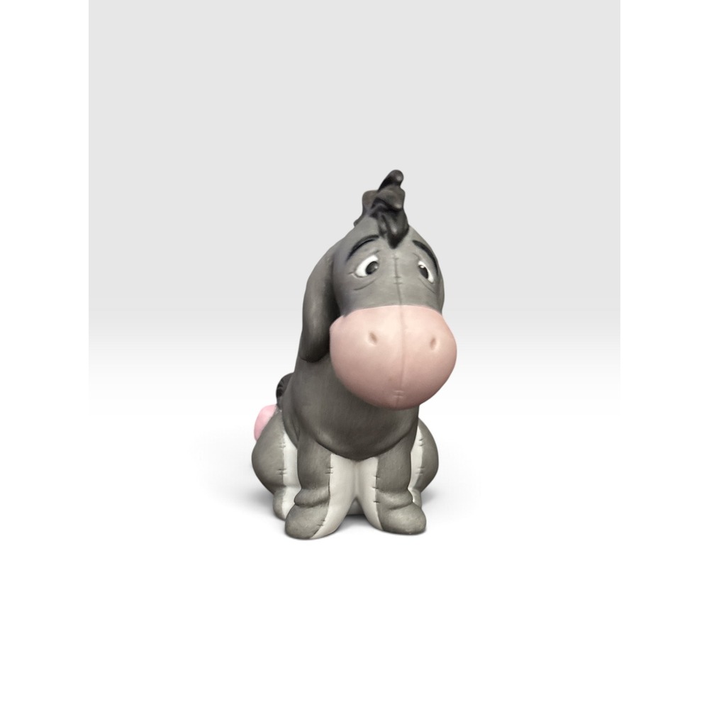 Disney Winnie the Pooh Eeyore Ceramic Figurine Grey Pink Bow 5.5 Inch Matte